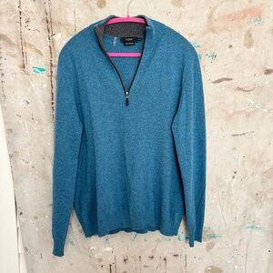 Kinross Cashmere Suede Trim 1/4 Zip Mock Sweater